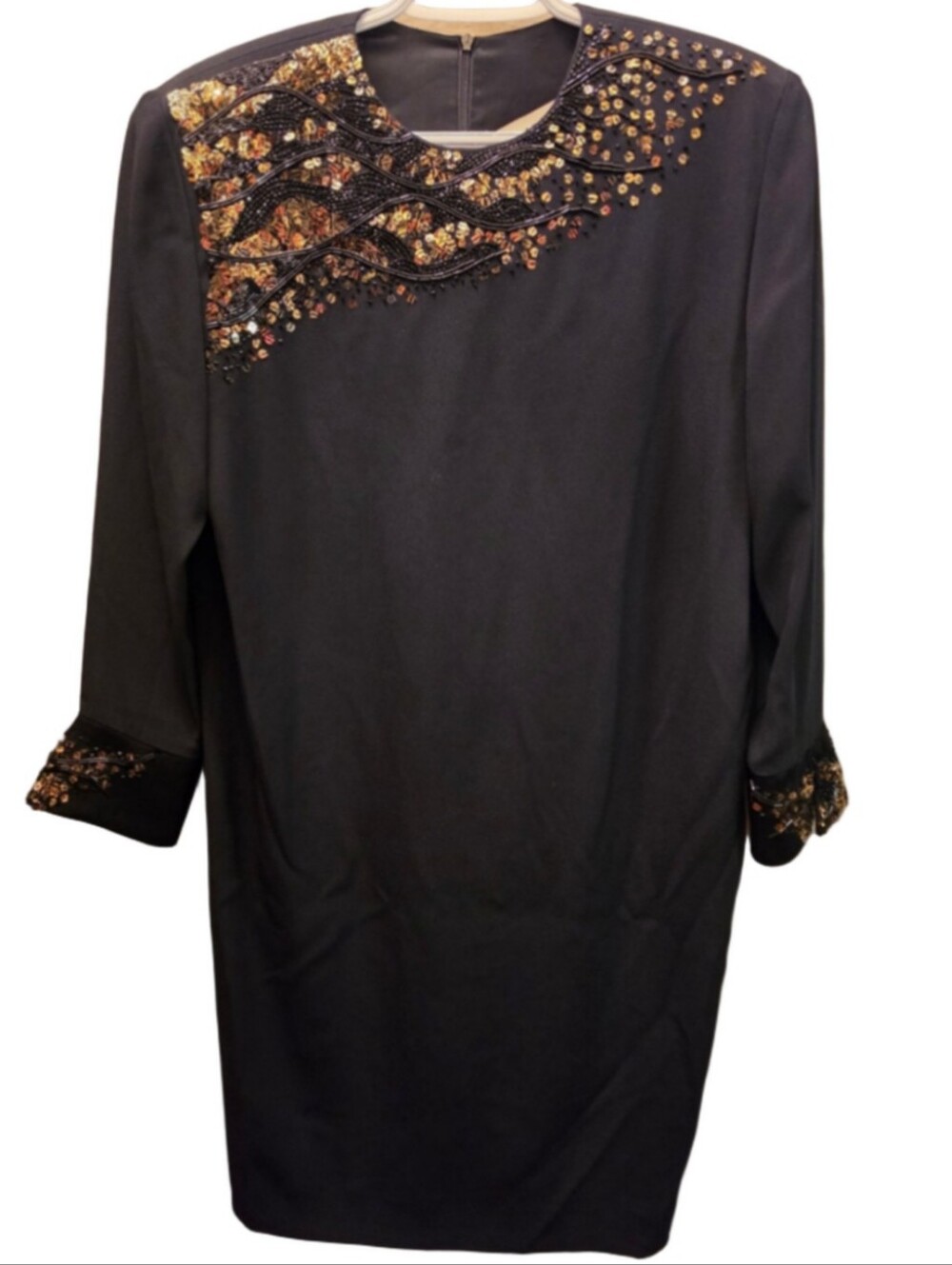 Women's Daymor Couture Long Sleeve Beaded Dress in Black and Gold